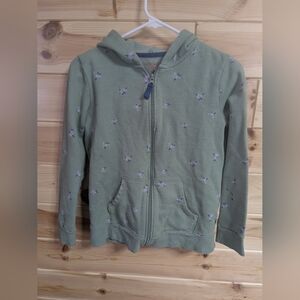 Cat & Jack XL 14/16 Zip Hoodie Sweatshirt Jacket Green Floral Print Pockets